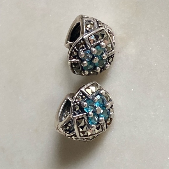 Vintage 925 Marcasite and blue stone earrings